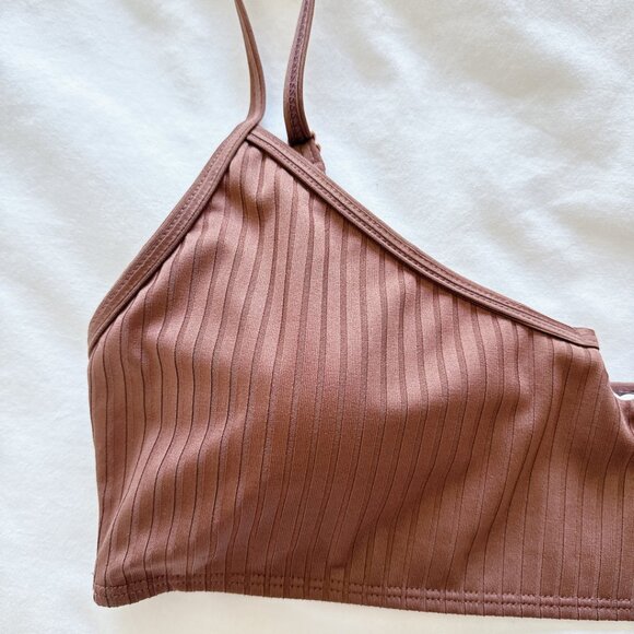 Skinny Dip Suntan Ribbed Bikini Set Large women’s NWT brown scoop bathing suit - Picture 7 of 16